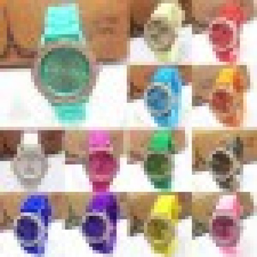 Women gold color jelly silicone geneva quartz crystal rhinestone wrist watch