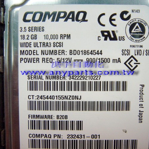 Compaq hard drive bd01864544 / 232431-001 18.2gb / 10000rpm / 80pin
