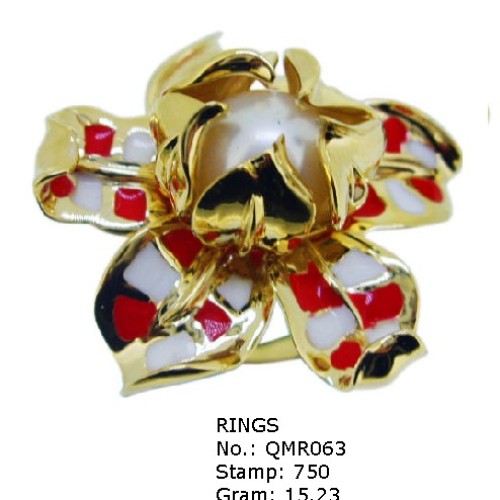 Qmr063 fashion colorful enamel flower stretch ring,stylish 18k gold ring with pearl