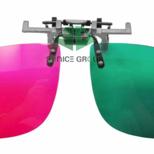 Clip on anaglyph 3d glasses green magenta
