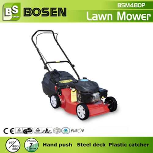 Lawn mower with plastic grass catcher