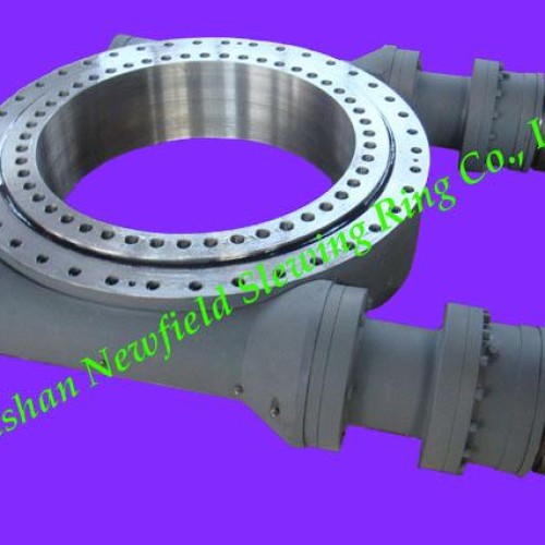 Double-worm slew drive in marine crane