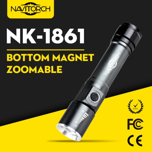 Zoomable bottom magnet rechargeable led flashlight (nk-1861)