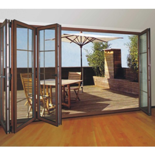 Wood grain grill aluminium bi-folding door