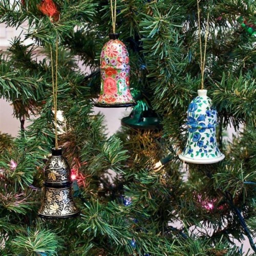 Papier mache hanging decorative christmas bells
