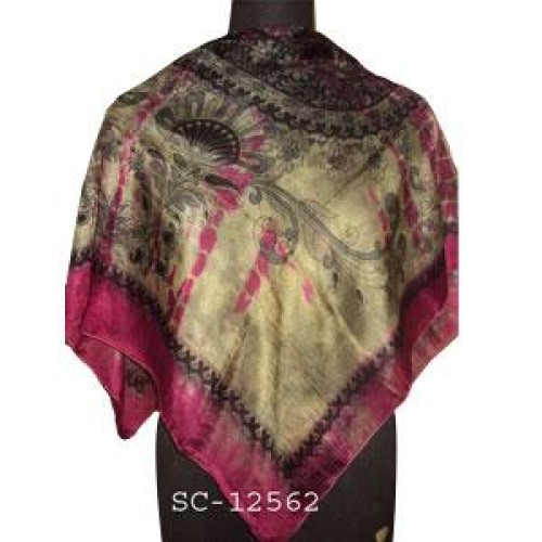 Silk printed with tie and dye square scarf