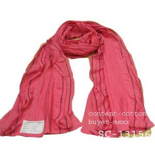 Cotton ruffle + fagotting oblong scarf