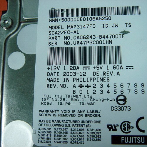 Hard drive fujitsu map3147fc