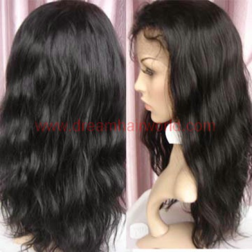 Human hair black straight lace wig