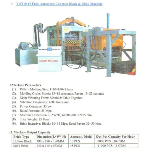 Yqt10 concrete block machine